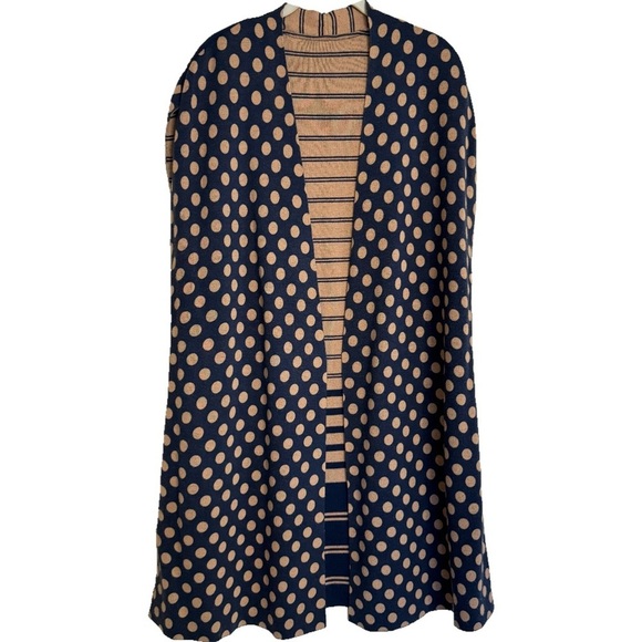 CHICOS Reversible Cardigan Size 3 XL 16 Polka Dot Striped Tan Navy - Picture 2 of 16